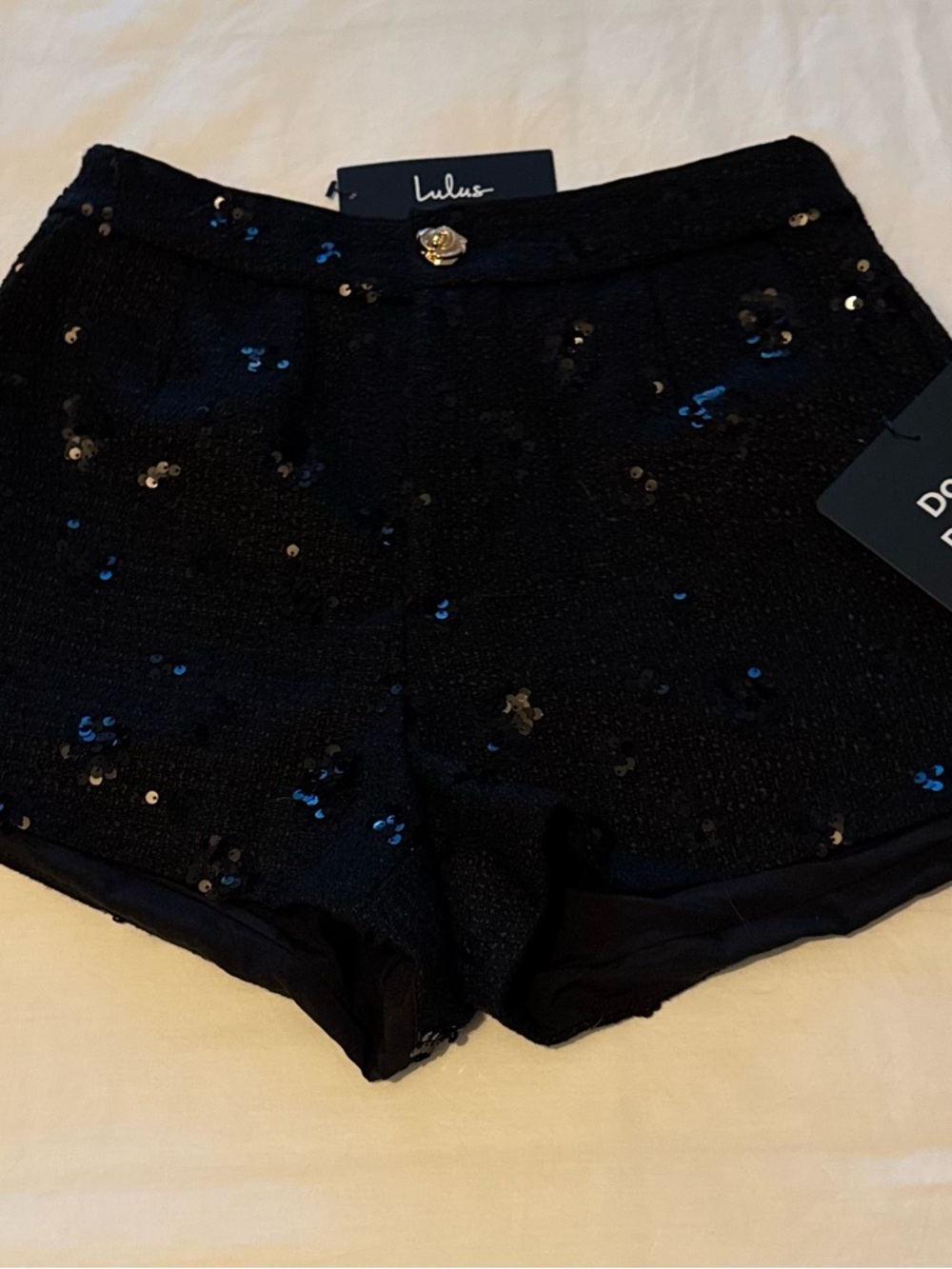 Lulu's Black Sequin High-Waist Party Shorts